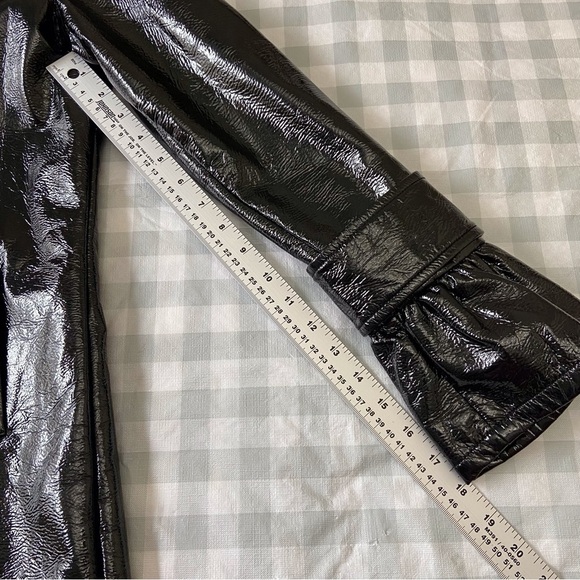BB DAKOTA black trench coat glossy 60’s 70’s faux patin leather jacket med - Picture 16 of 16